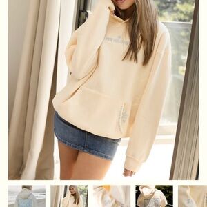 Pink Palm Puff Sweatshirt Sand color with Blue Palm Embroidery - only worn once